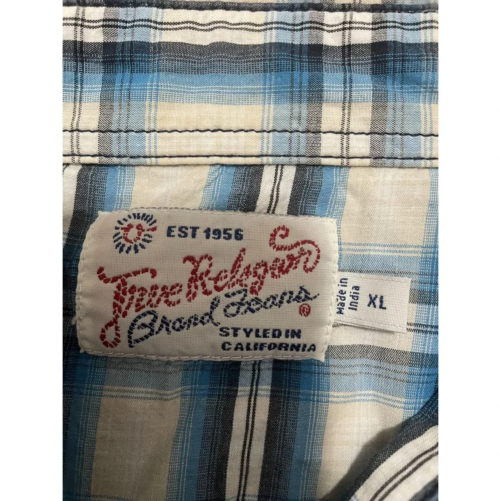 True Religion Ricky Western Shirt Mens XL Pearl Snap Plaid